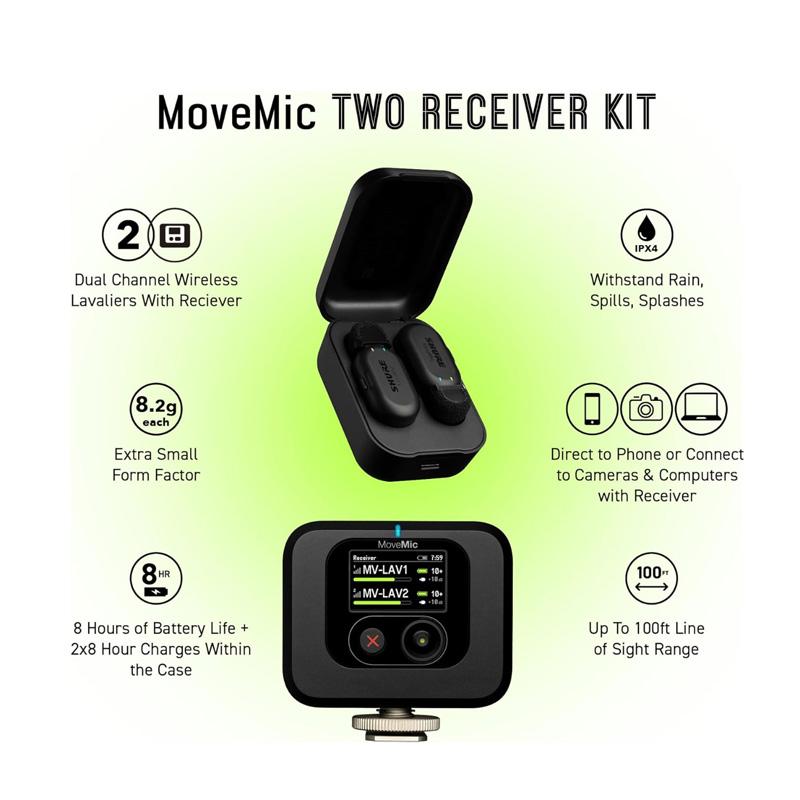 shure movemic one 2つとmovemic receiver Shure MoveMic Kit Two-Channel Wireless Lavalier Microphone